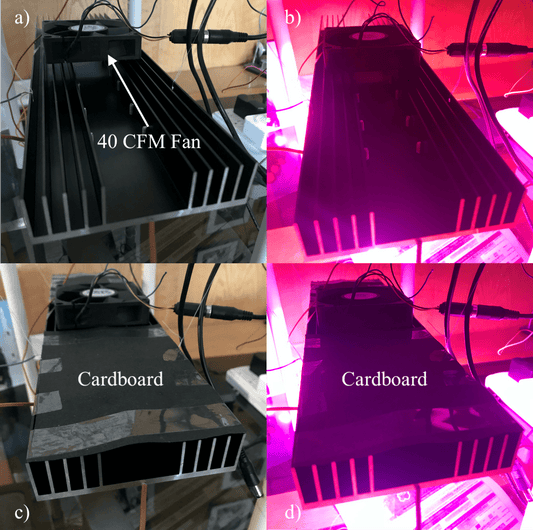Disipador de 10cm x 40cm. 4 LEDs COB de 50W y 1 Ventilador de 40CFM