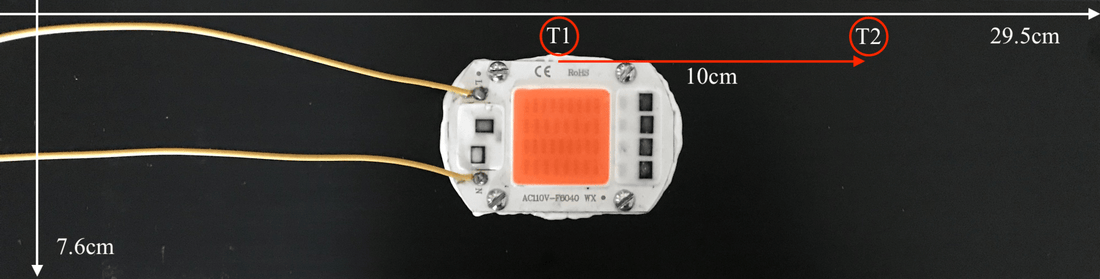 LED COB de 50W en Disipador de 7.6cm x 29.5cm. Disipación Pasiva y Activa.